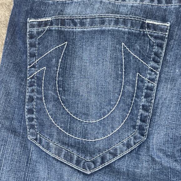 True Religion Mens 40 Skinny Fit Jeans Blue Distressed Denim Designer USA - Picture 13 of 13